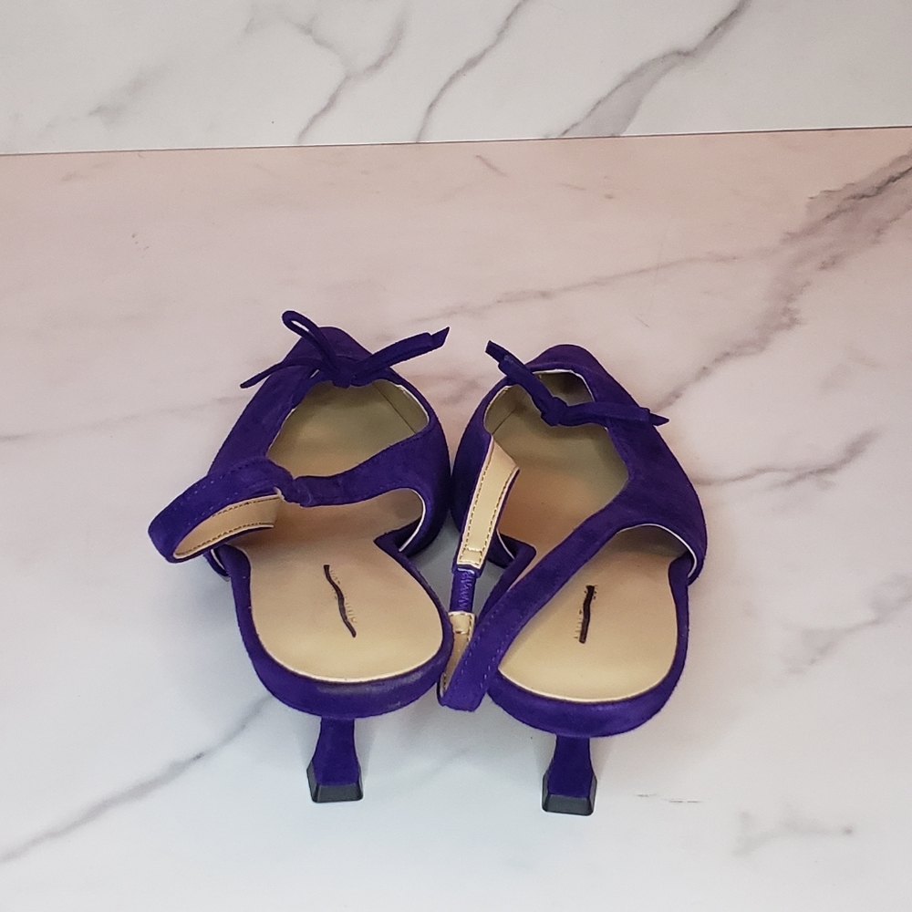 Ann Taylor Mini Bow Slingback Pointy Toe Purple Suede Kitten Heel Pumps Size 7 - Picture 5 of 7